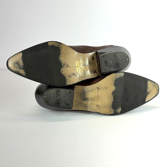 Bianco Ankle Boots Women 7M Brown Cuban Heel Leather Embroidered Western Stitch - Picture 9 of 12